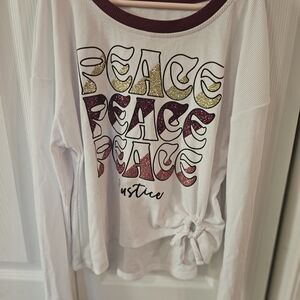 Girls Long Sleeve Justice Shirt, Size M: "Peace"